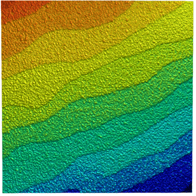 Topography of SrTiO3 in dynamic mode