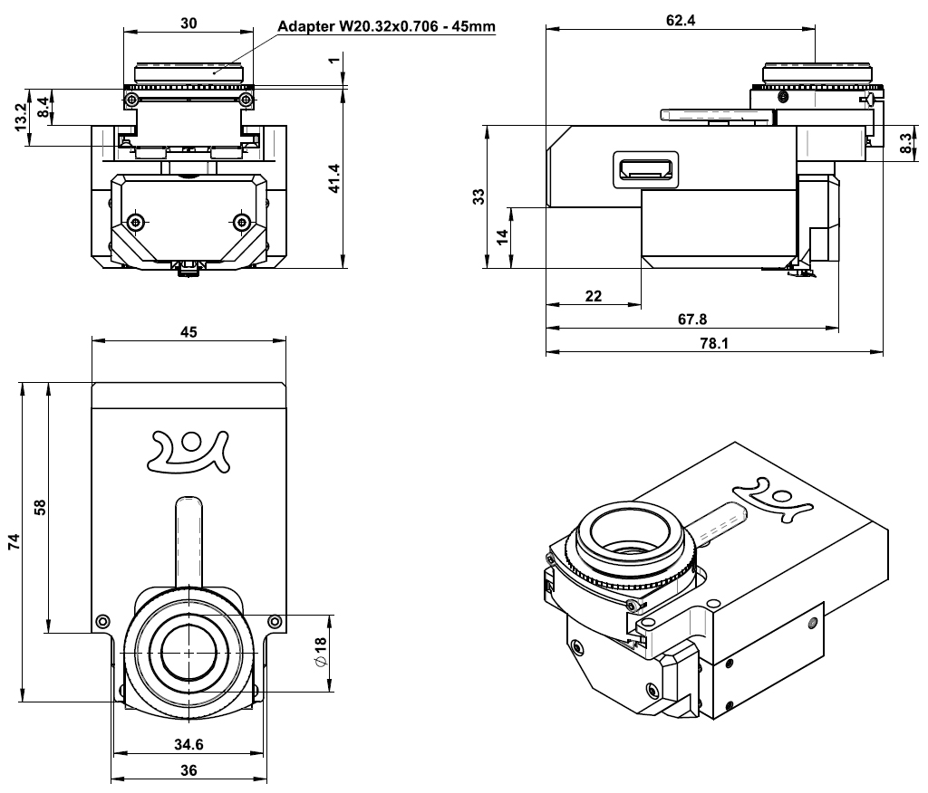 LensAFM scan head dimensions