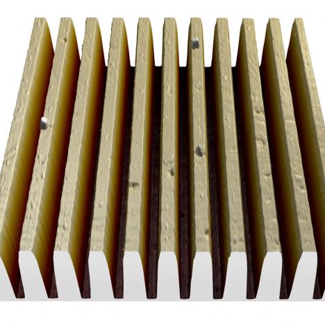 3D topography of a grating structure with 390 nm deep trenches and an aspect ratio of ~2.2